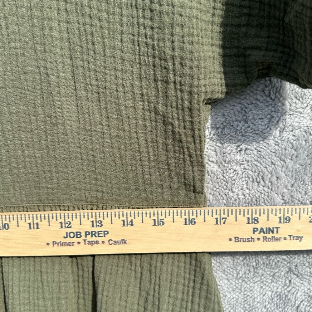 Madewell Olive Green Gauze Button Front Midi Dress XS Cotton Short Sleeve Pocket - Picture 8 of 9